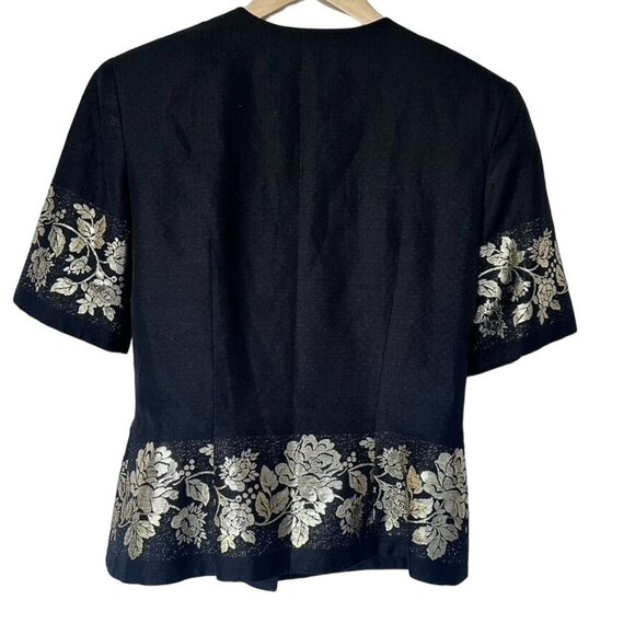 Vintage Albert Nipon Black & Gold Floral Embroidered Linen Skirt Suit Women's 8 - Picture 7 of 11